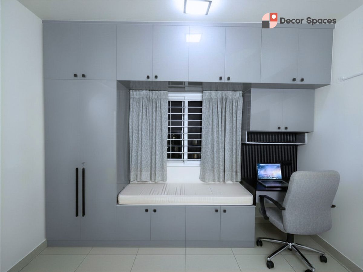 bedroom interior design with study unit in Chennai by Decor Spaces