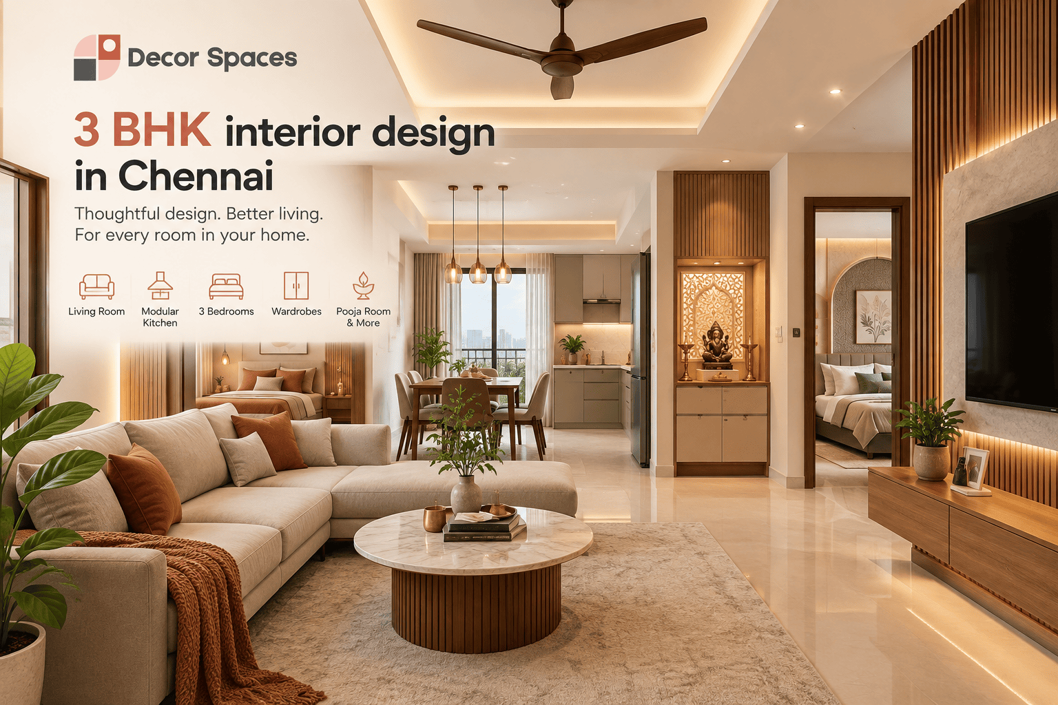 3 BHK interior design by Decor Spaces
