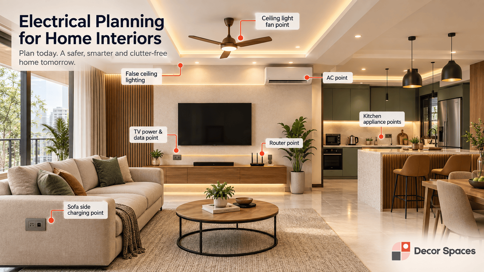Electrical planning for home interiors with lighting and appliance point coordination