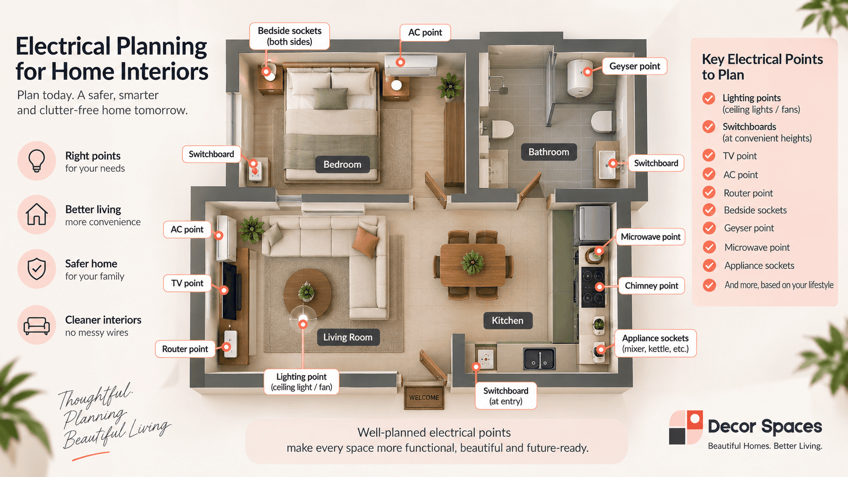 Electrical planning for home interiors room by room guide by Decor Spaces