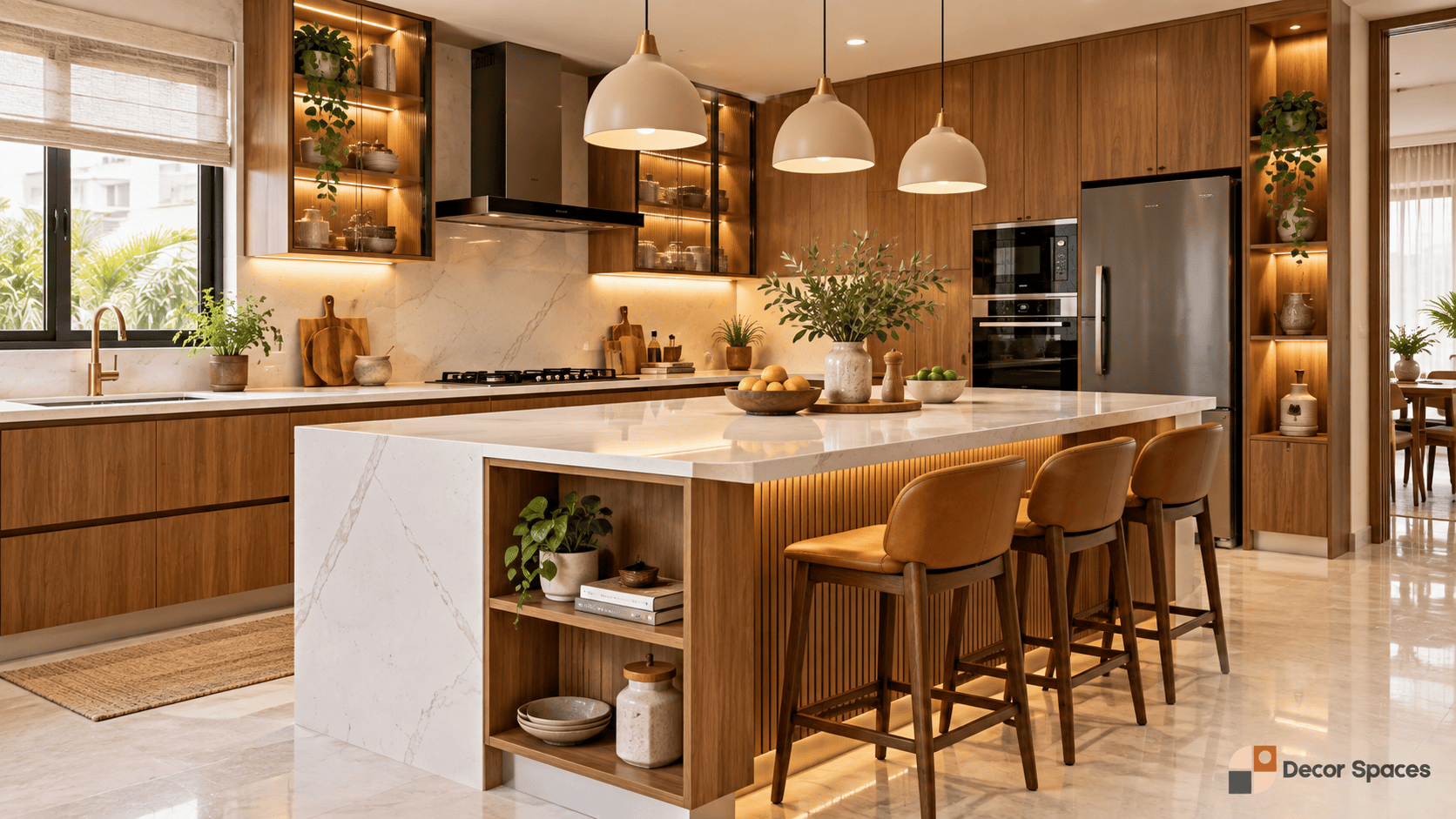 Modern kitchen island design for an open plan home by Decor Spaces