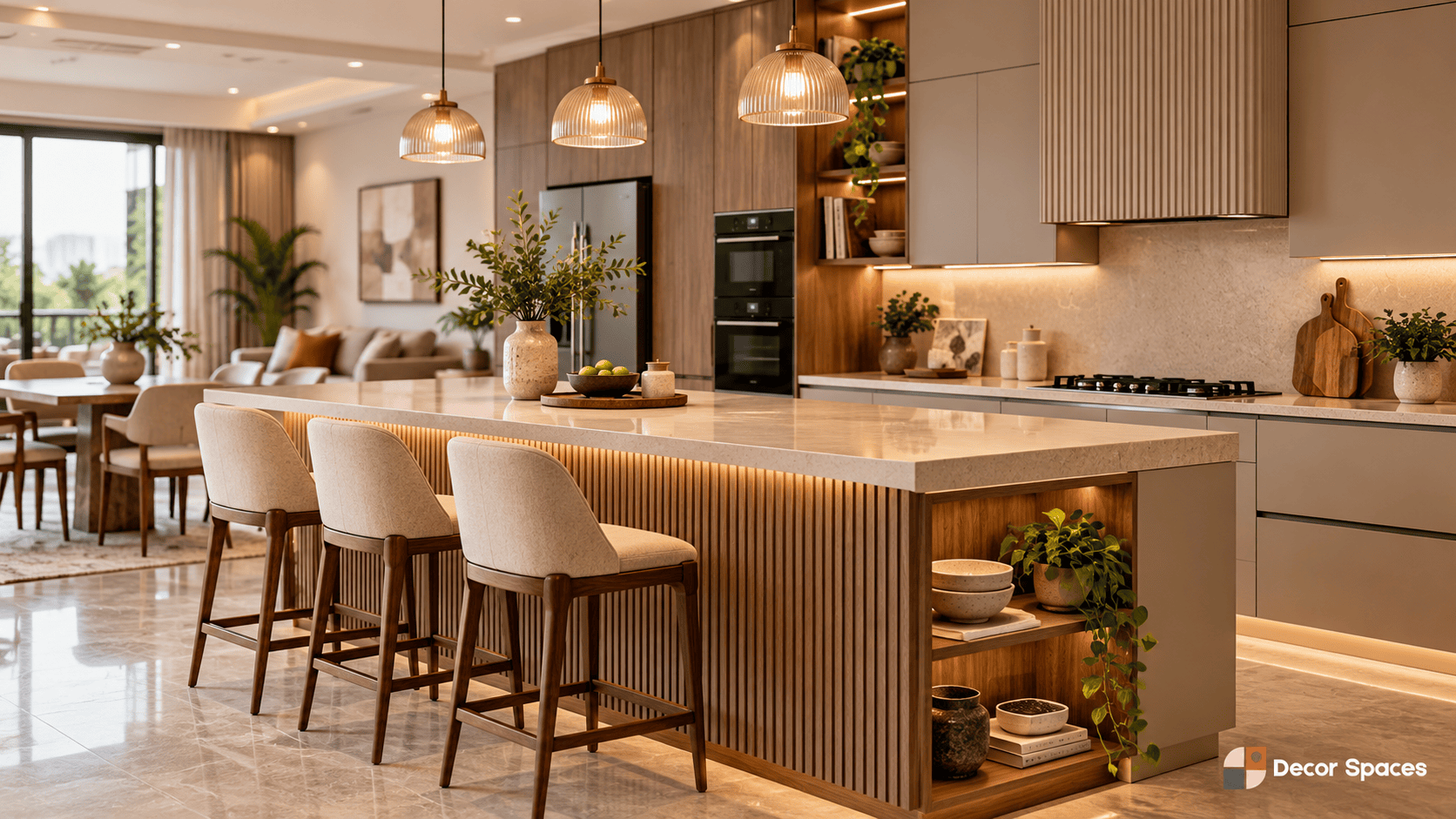 Kitchen island design with seating and storage by Decor Spaces