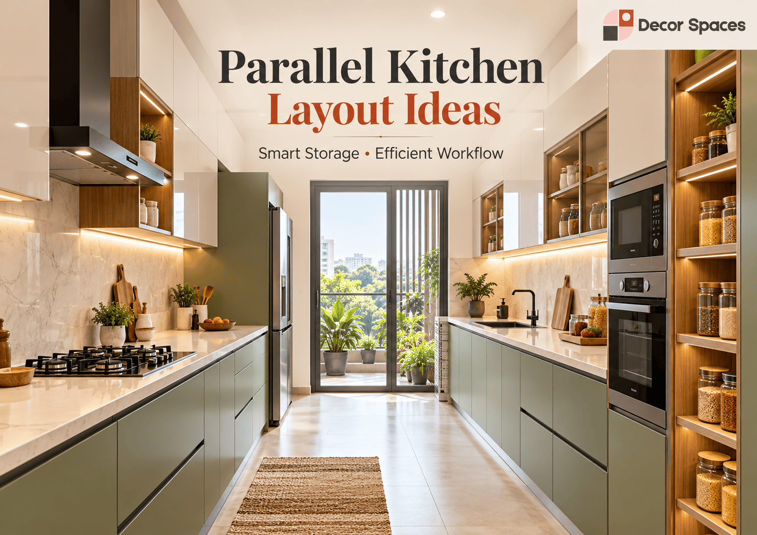 Modern parallel kitchen design with smart storage and appliance planning by Decor Spaces