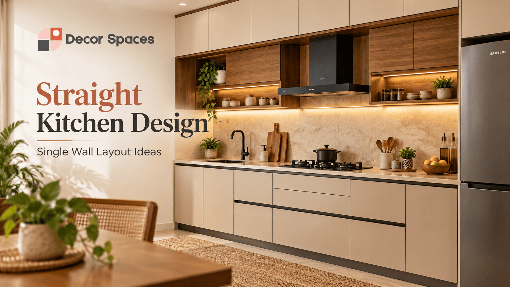 Modern straight kitchen design with efficient storage by Decor Spaces