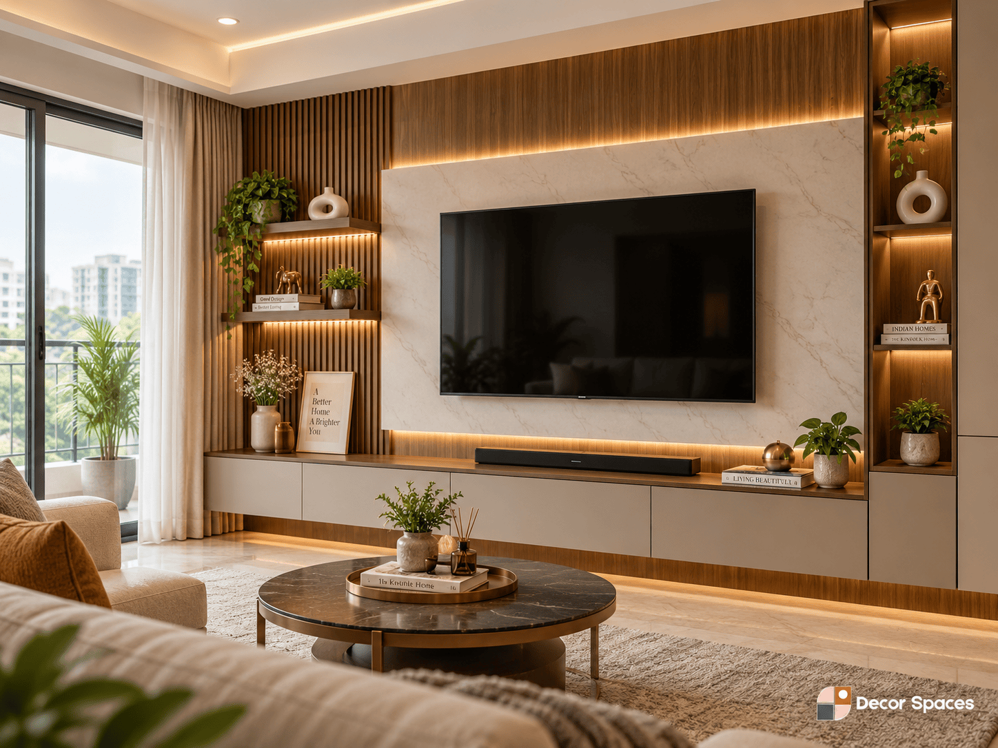 TV unit interior design by Decor Spaces
