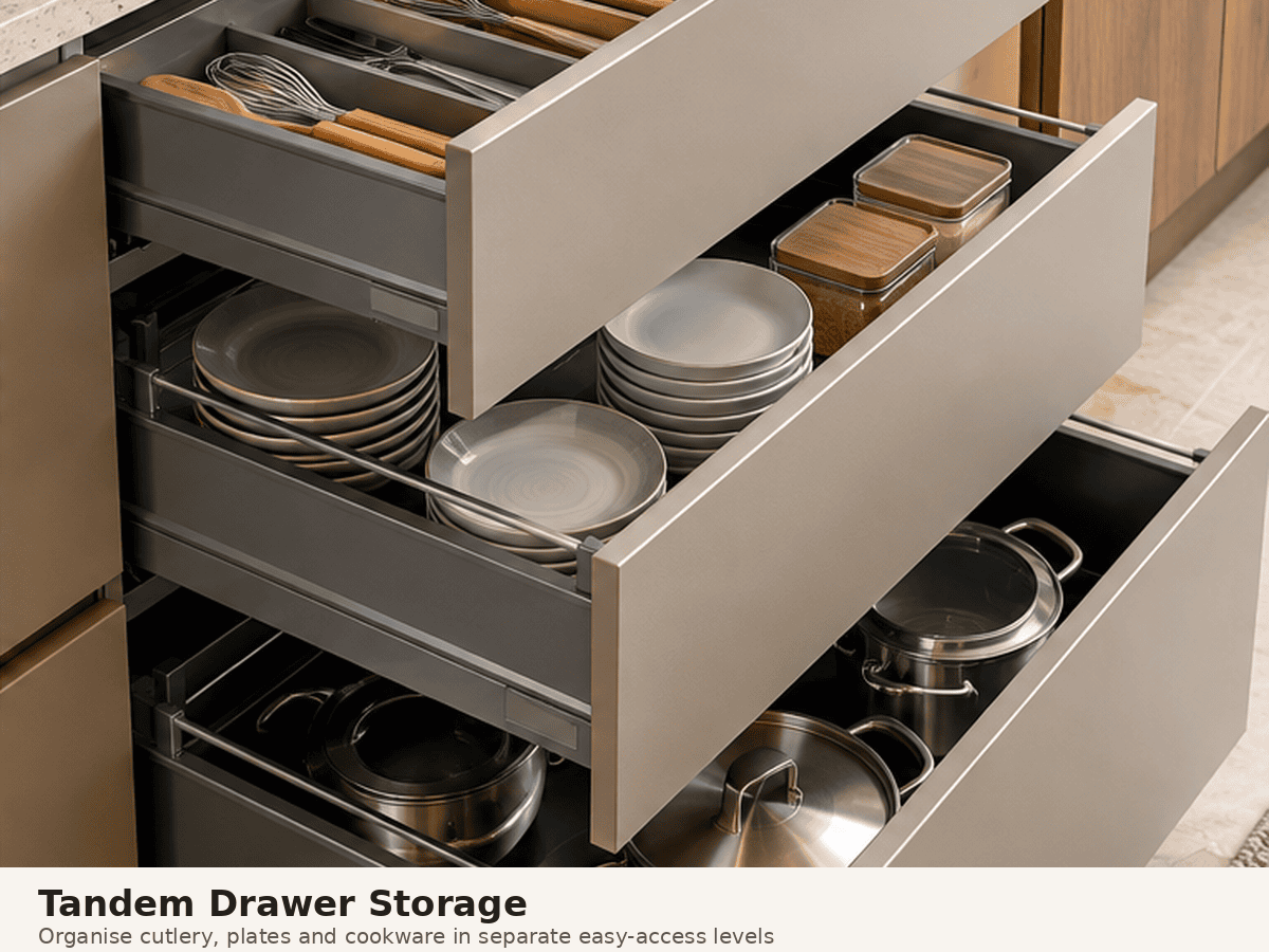 Modular kitchen in Chennai tandem drawer storage planning
