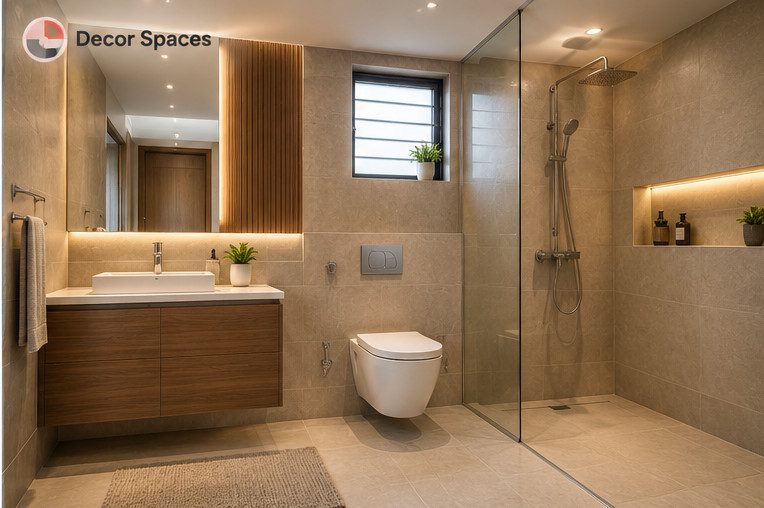 Contemporary Chennai apartment bathroom interior vanity concept by Decor Spaces
