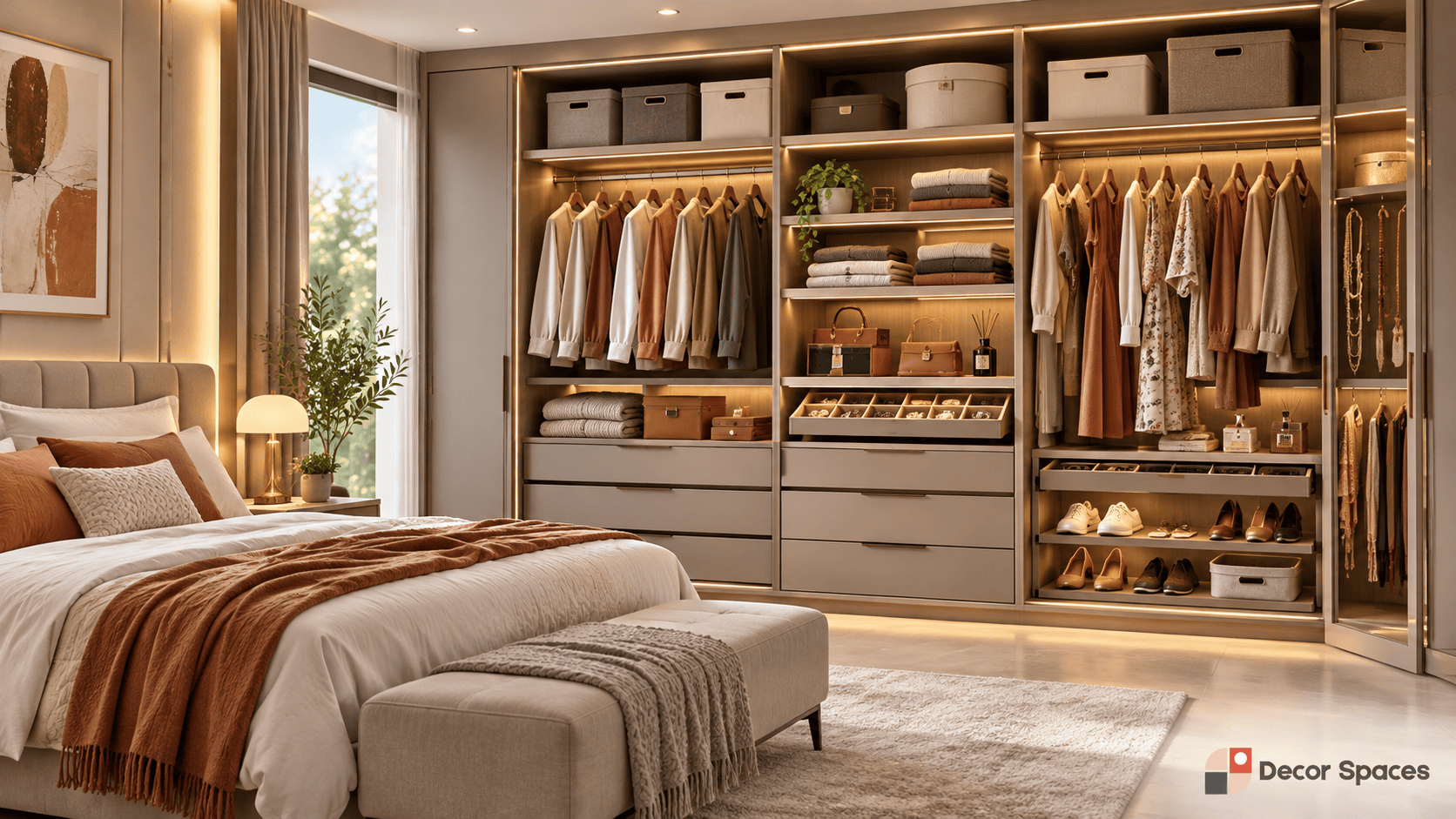 Wardrobe design in Chennai with integrated bedroom storage